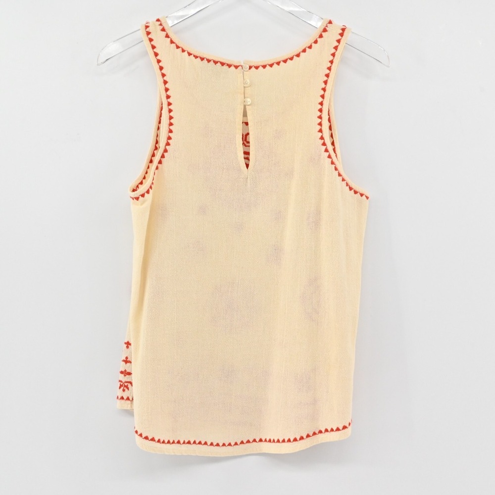 Lucky Brand Embroidered Top Womens Size M Beige Red Sleeveless Scoop Neck Tank - Picture 2 of 10